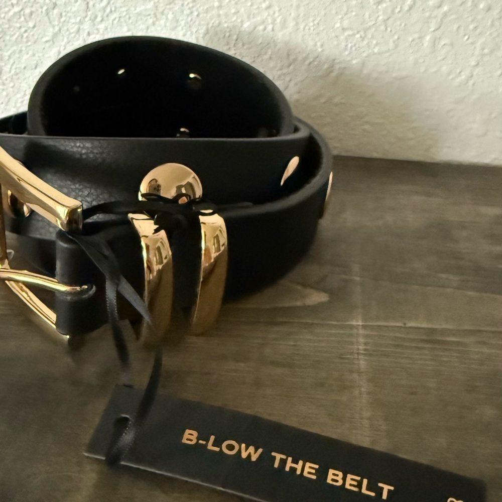 B-Low the Belt Phinix Moto Leather Black and Gold Studded Belt Size XL Suede Lng - Picture 6 of 10